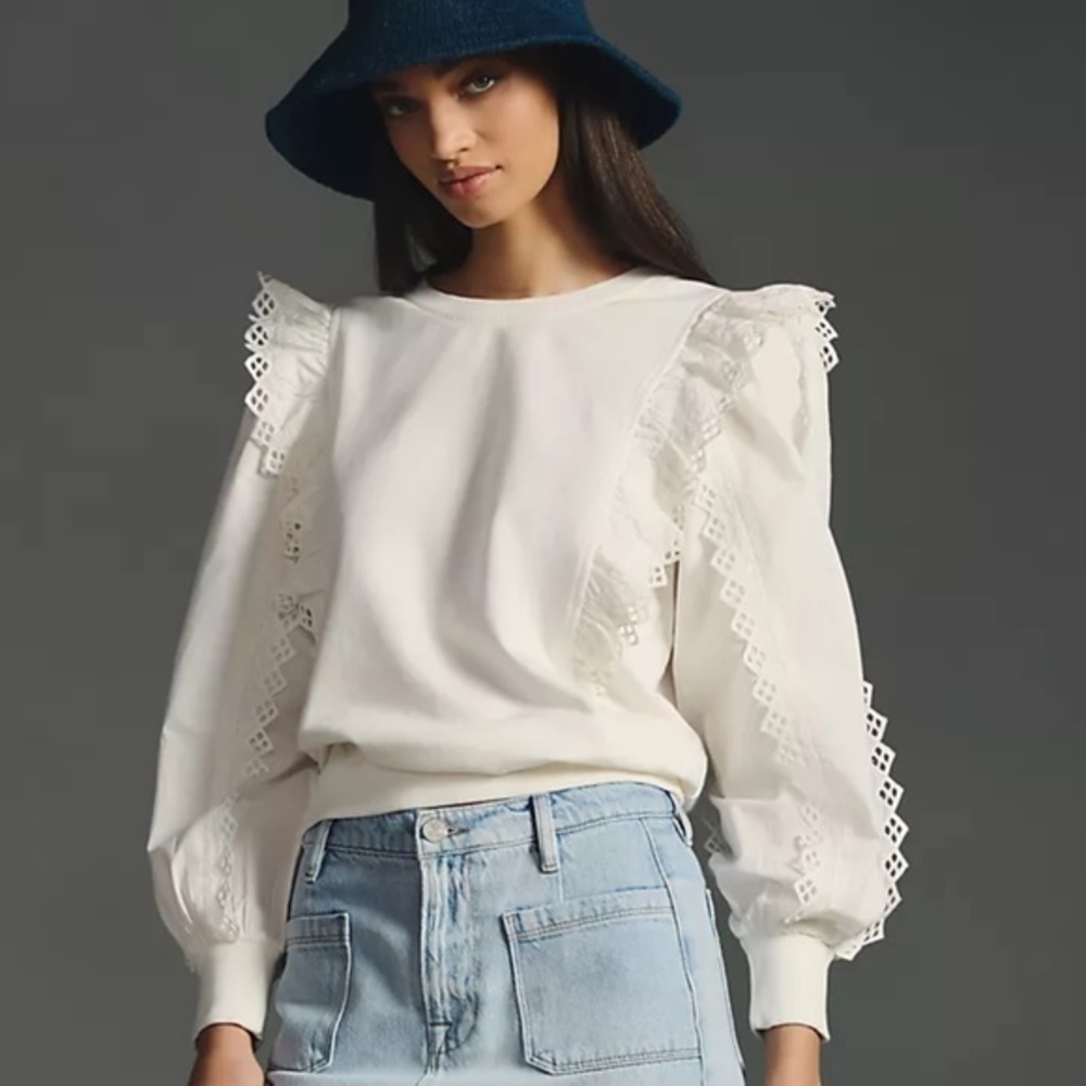 NWT Anthropologie Ruffle Sleeve White Top XS